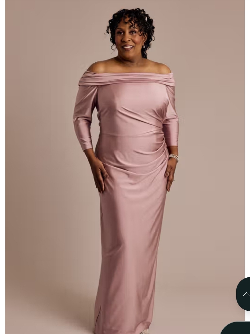 Oleg Cassini Off-the-Shoulder Dusty Rose Gown - Picture 2 of 6